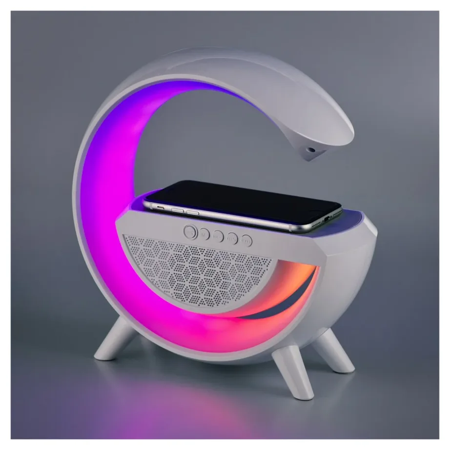 Activejet AJE-SOLO 238x80x235 mm valge RGB LED lauavalgusti Bluetooth-kõlari ja juhtmevaba laadijaga – 28