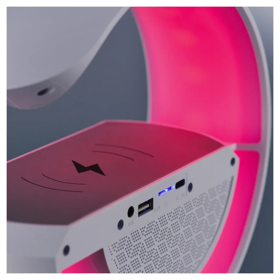 Activejet AJE-SOLO 238x80x235 mm valge RGB LED lauavalgusti Bluetooth-kõlari ja juhtmevaba laadijaga – 29