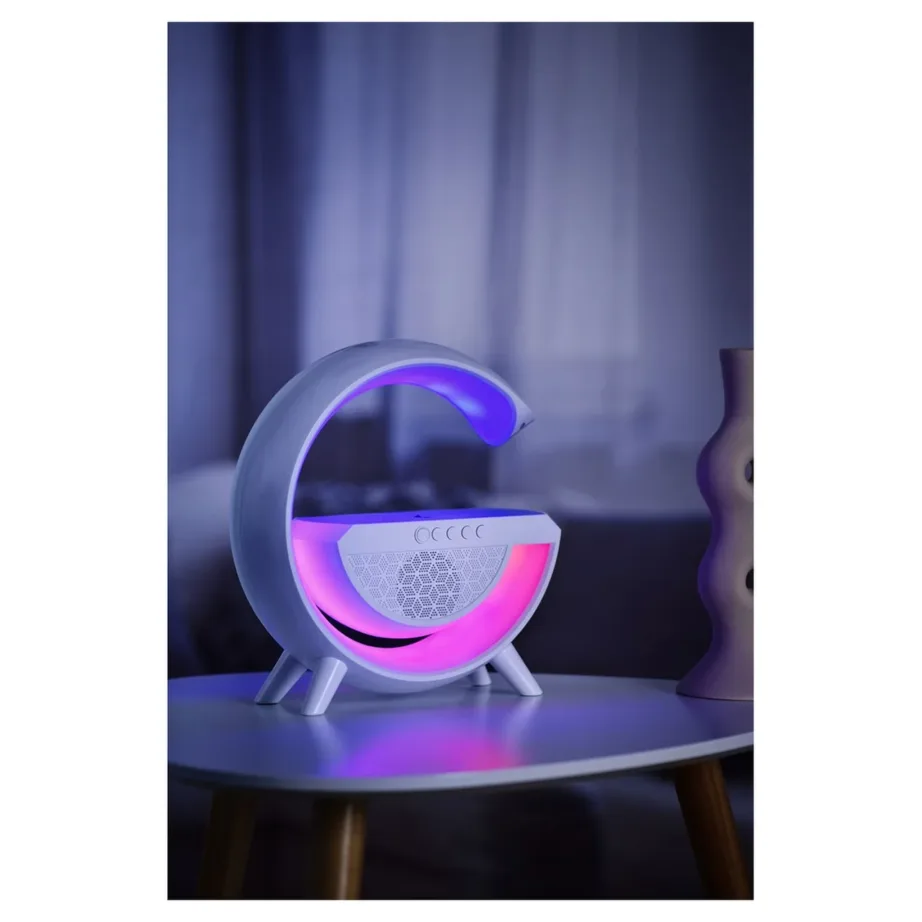 Activejet AJE-SOLO 238x80x235 mm valge RGB LED lauavalgusti Bluetooth-kõlari ja juhtmevaba laadijaga – 30