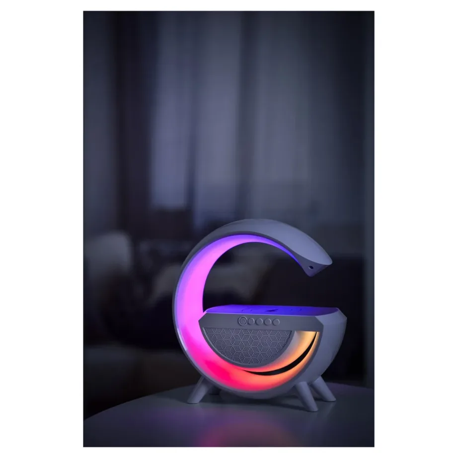 Activejet AJE-SOLO 238x80x235 mm valge RGB LED lauavalgusti Bluetooth-kõlari ja juhtmevaba laadijaga – 31