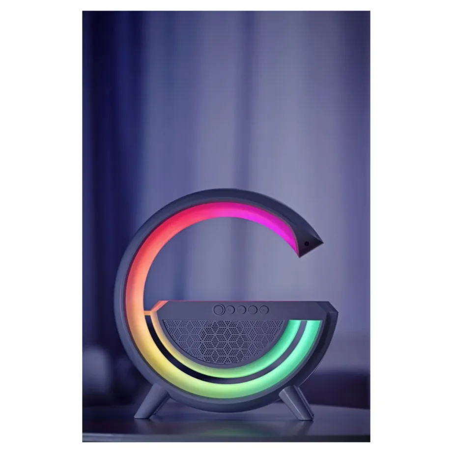 Activejet AJE-SOLO 238x80x235 mm valge RGB LED lauavalgusti Bluetooth-kõlari ja juhtmevaba laadijaga – 32