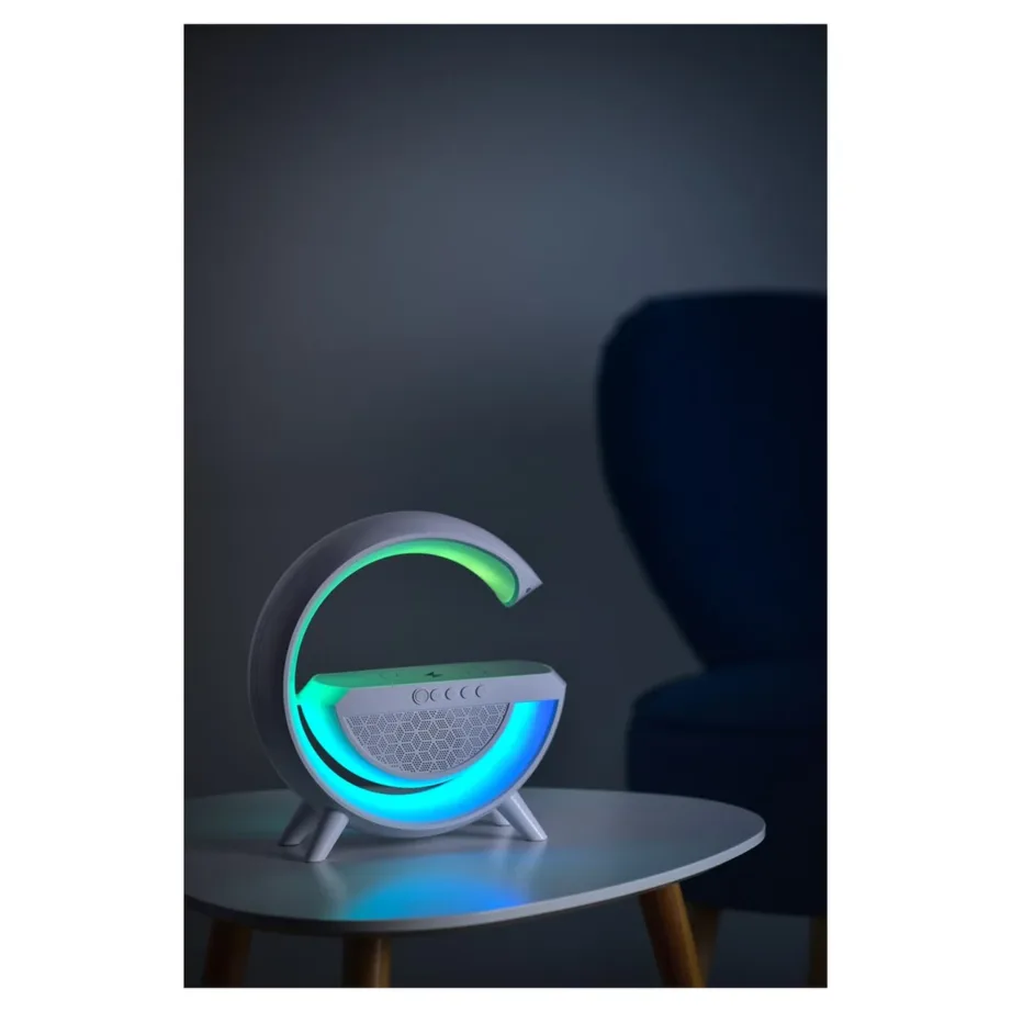 Activejet AJE-SOLO 238x80x235 mm valge RGB LED lauavalgusti Bluetooth-kõlari ja juhtmevaba laadijaga – 33