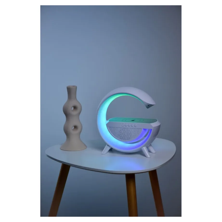 Activejet AJE-SOLO 238x80x235 mm valge RGB LED lauavalgusti Bluetooth-kõlari ja juhtmevaba laadijaga – 34