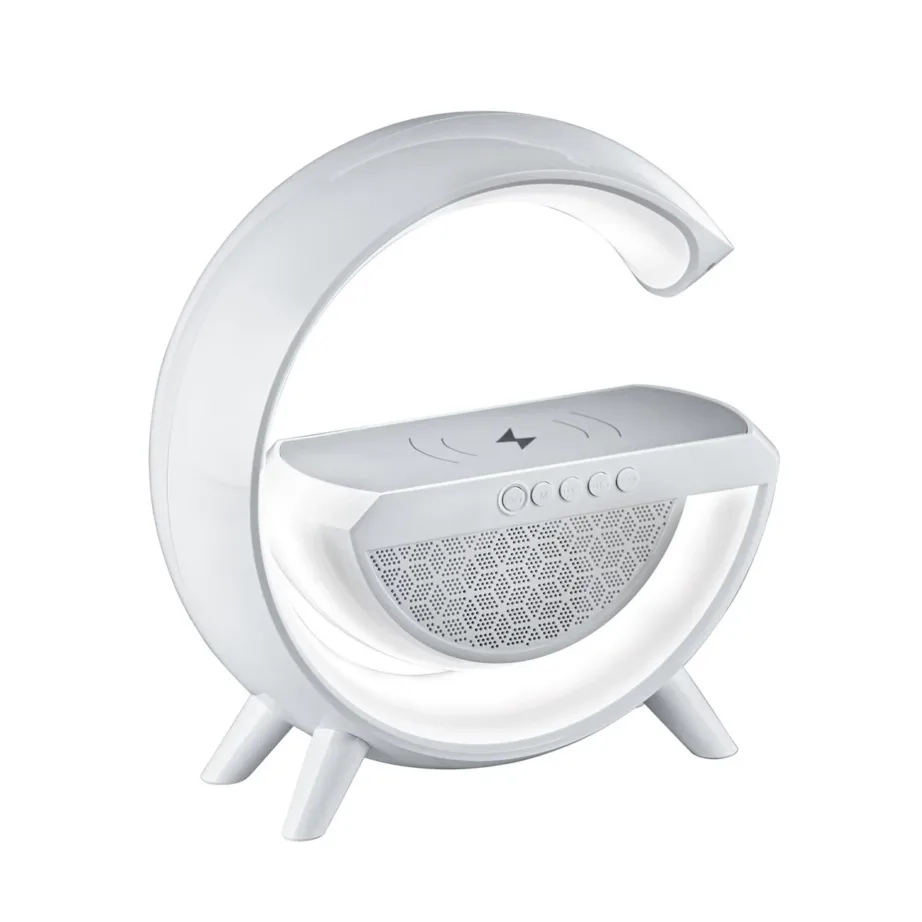 Activejet AJE-SOLO 238x80x235 mm valge RGB LED lauavalgusti Bluetooth-kõlari ja juhtmevaba laadijaga – 4