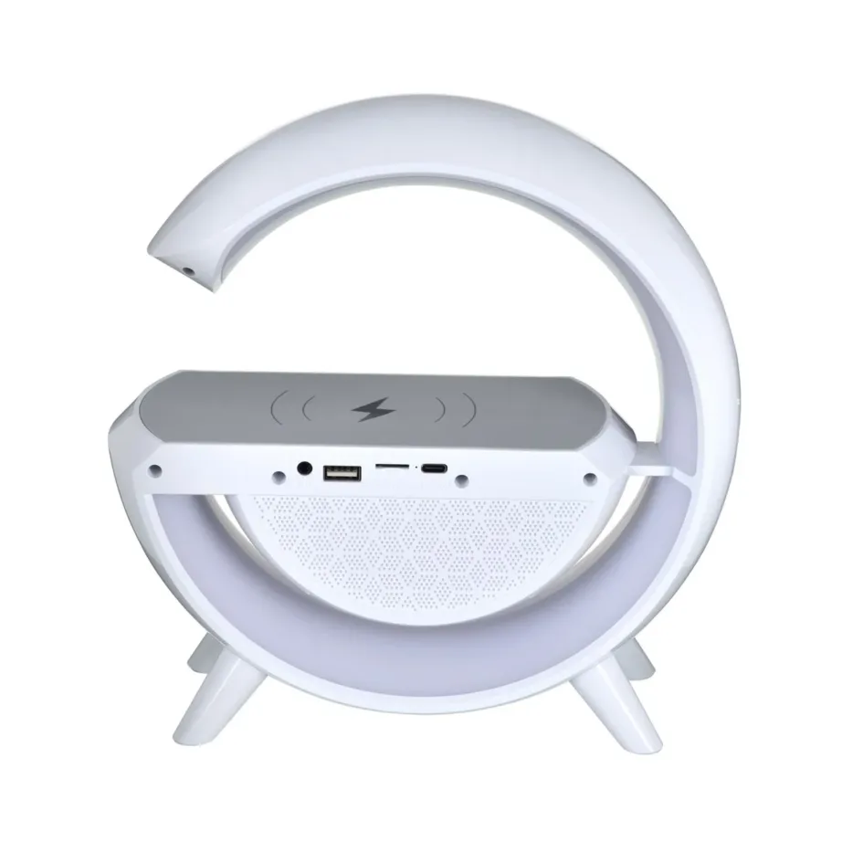 Activejet AJE-SOLO 238x80x235 mm valge RGB LED lauavalgusti Bluetooth-kõlari ja juhtmevaba laadijaga – 5