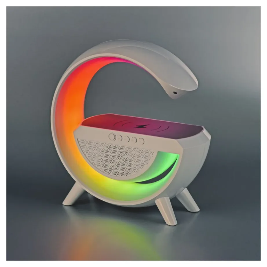 Activejet AJE-SOLO 238x80x235 mm valge RGB LED lauavalgusti Bluetooth-kõlari ja juhtmevaba laadijaga – 6