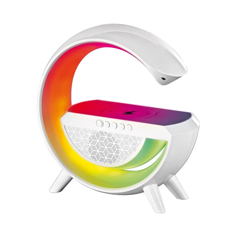 Activejet AJE-SOLO 238x80x235 mm valge RGB LED lauavalgusti Bluetooth-kõlari ja juhtmevaba laadijaga
