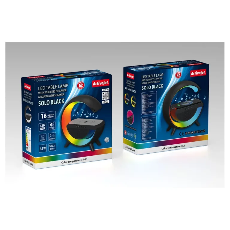 Activejet AJE-SOLO RGB must 238x80x235 mm LED muusikavalgusti juhtmevaba laadija ja Bluetooth kõlariga