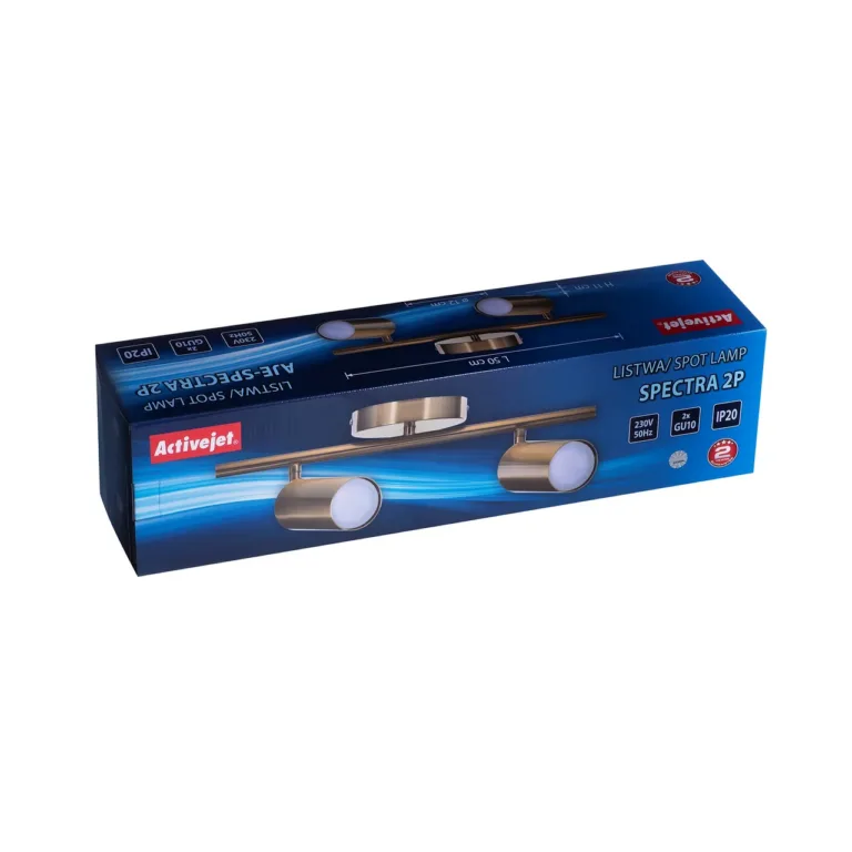 Activejet AJE-SPECTRA 2P 50 cm kuldne metallist GU10 lae- ja seinavalgusti 2 pirnile elutuppa