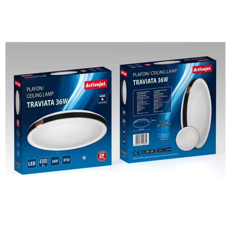 Activejet AJE-TRAVIATA 41 cm 36W must/valge LED laevalgusti 4300 lm, 4000K, siseruumidesse