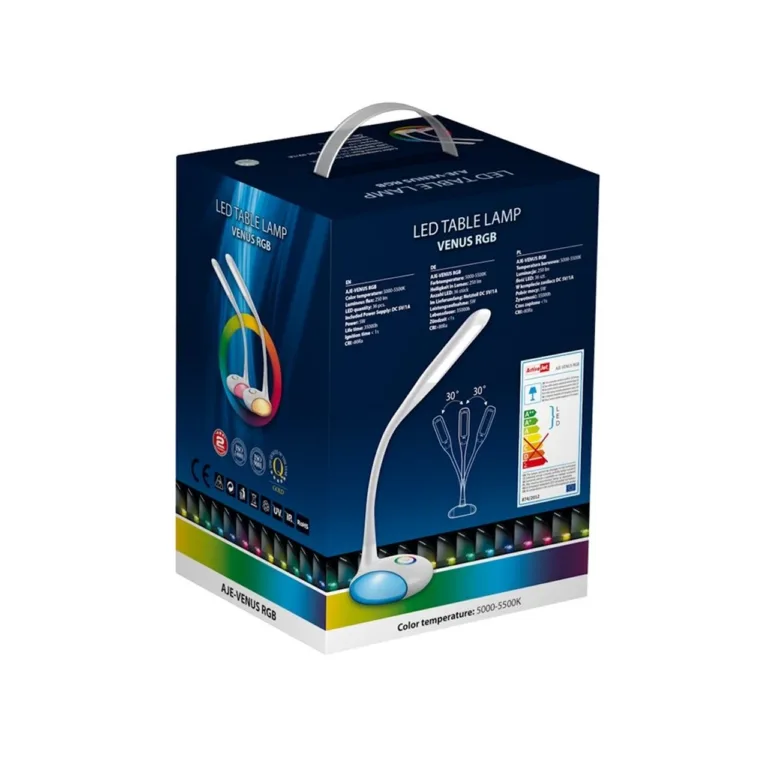 Activejet AJE-VENUS RGB 160x160x530 mm valge LED laualamp RGB alusega, hämardatav, 5 W, USB-port