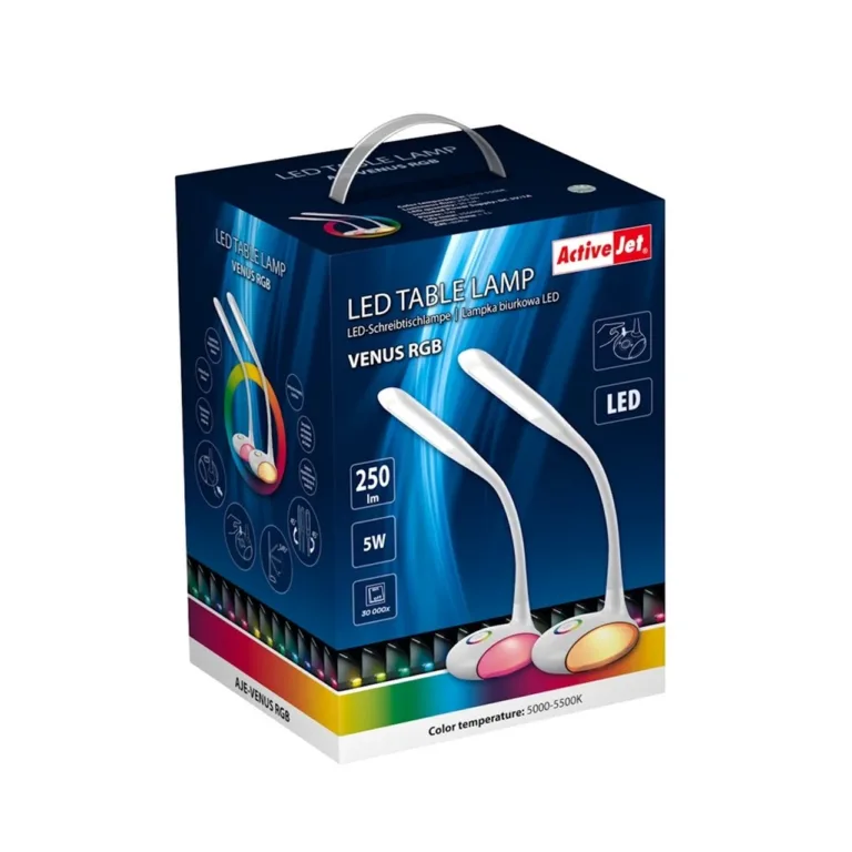 Activejet AJE-VENUS RGB 160x160x530 mm valge LED laualamp RGB alusega, hämardatav, 5 W, USB-port