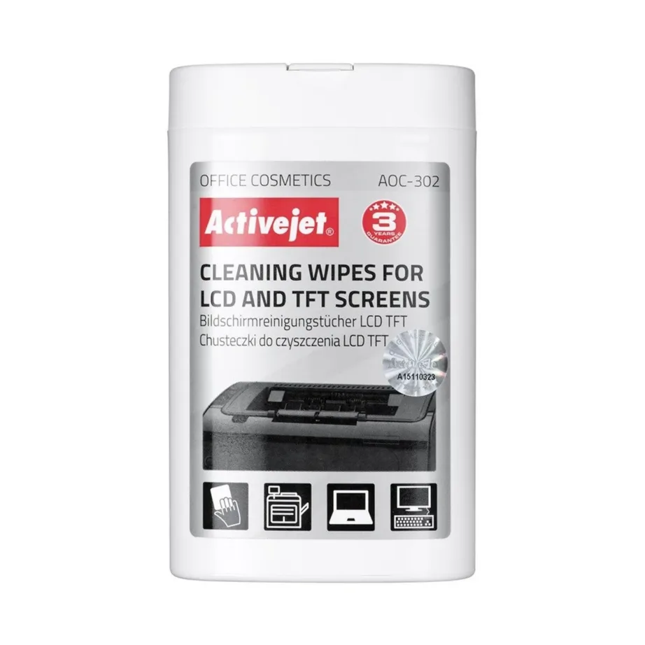 Activejet AOC-302 100 tk valged ekraanipuhastuslapid LCD/LED/Plasma jaoks torupakendis