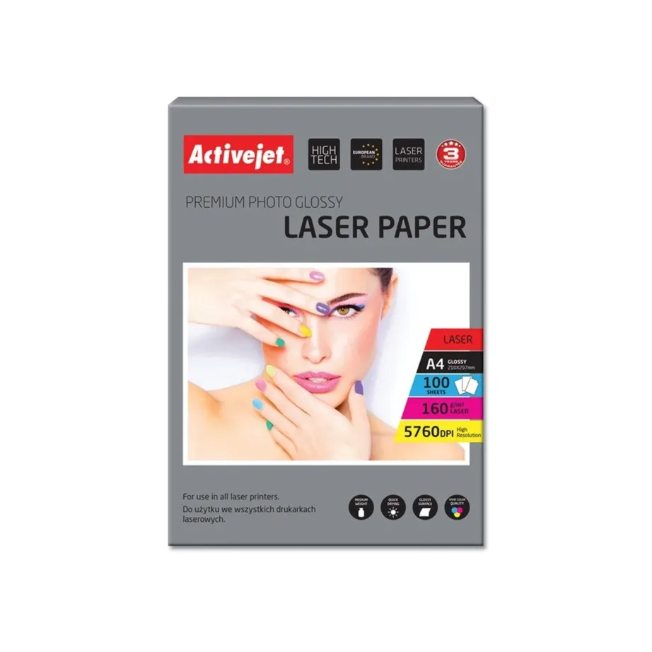 Activejet AP4-160G100L 160 g/m² A4 läikiv fotopaber laserprinterile, 100 lehte, valge