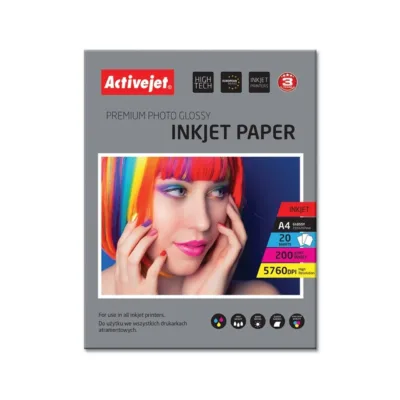 Activejet AP4-200G20 A4 200g/m² läikiv fotopaber tindiprinterile, 20 lehte, valge