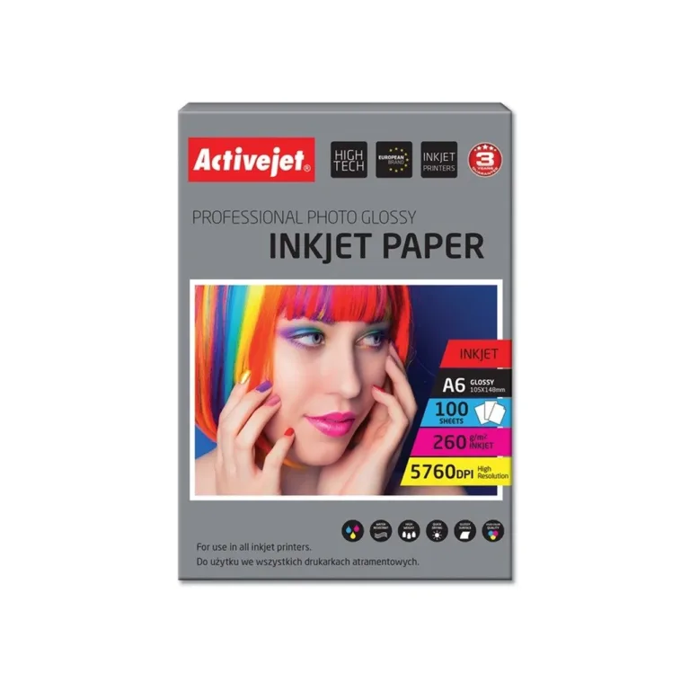 Activejet AP6-260GR100 A6 100-leheline läikiv 260g/m² vaik-kattega valge fotopaber tindiprinterile