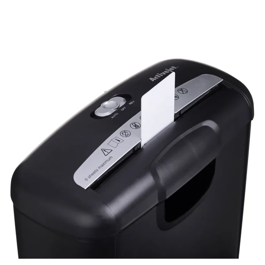 Activejet ASH-0601S 10L P-1 ribalõikusega paberi- ja kaardipurustaja, must, 6 lehte – 25