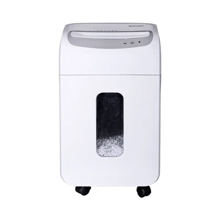 Activejet ASH-1602M P-5 2×14 mm mikrohakk 28L paberipurustaja, 16 lehte, CD/krediitkaartide hävitus, 60 dB, valge/must/hõbe – 2