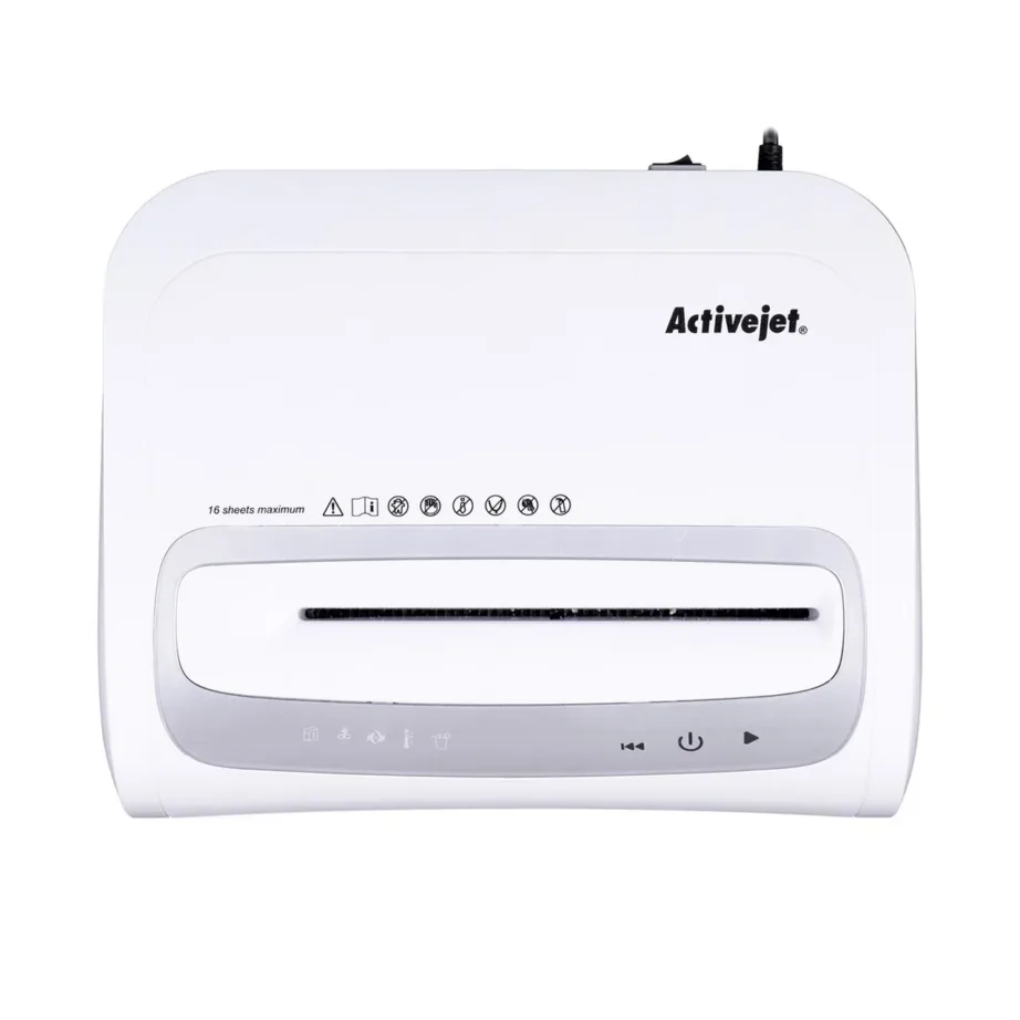 Activejet ASH-1602M P-5 2×14 mm mikrohakk 28L paberipurustaja, 16 lehte, CD/krediitkaartide hävitus, 60 dB, valge/must/hõbe – 3