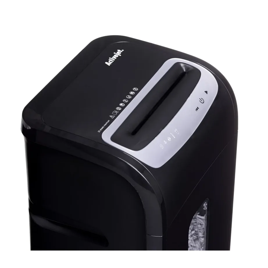 Activejet ASH-2502C P-4 28 l must/hõbe ristlõikeline paberihunt, 25 lehte, CD/krediitkaartide hävitus, 4×40 mm lõige – 11