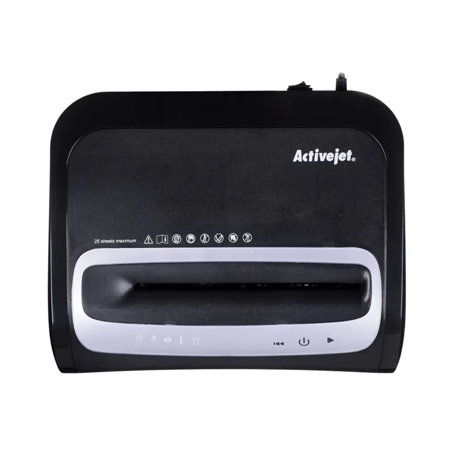 Activejet ASH-2502C P-4 28 l must/hõbe ristlõikeline paberihunt, 25 lehte, CD/krediitkaartide hävitus, 4×40 mm lõige – 10