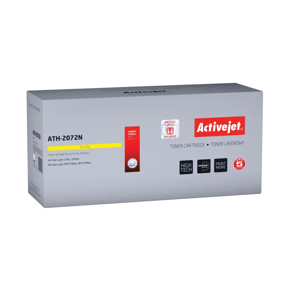 Activejet ATH-2072N kollane tooner HP 117A W2072A asenduseks, 700 lehekülge, kiibiga, ühilduv HP Color Laser 150a/150nw/178nw/179fnw-ga