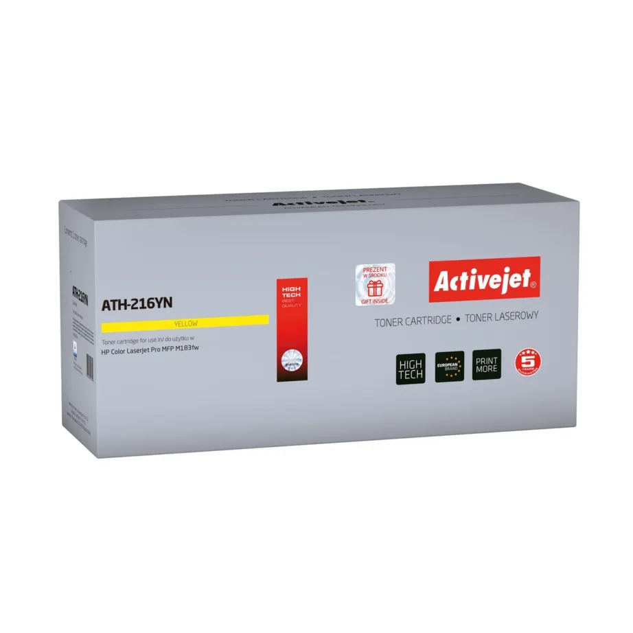 Activejet ATH-216YN CHIP kollane tooner HP 216A W2412A jaoks, 850 lehekülge, ühilduv HP Color LaserJet Pro MFP M183fw-ga, kiibiga