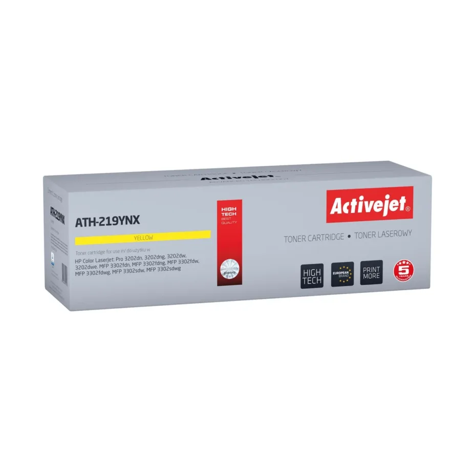 Activejet ATH-219YNX kollane kiibiga tooner HP 219X W2192X asenduseks, 2500 lk, ühilduv HP Color LaserJet Pro 3202/3302 seeriaga