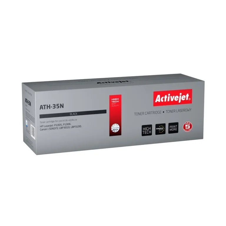Activejet ATH-35N must lasertooner HP 35A/Canon CRG-712 asenduskassett, 1800 lehte, HP LaserJet P1005/P1006 ja Canon LBP3010/3100 jaoks