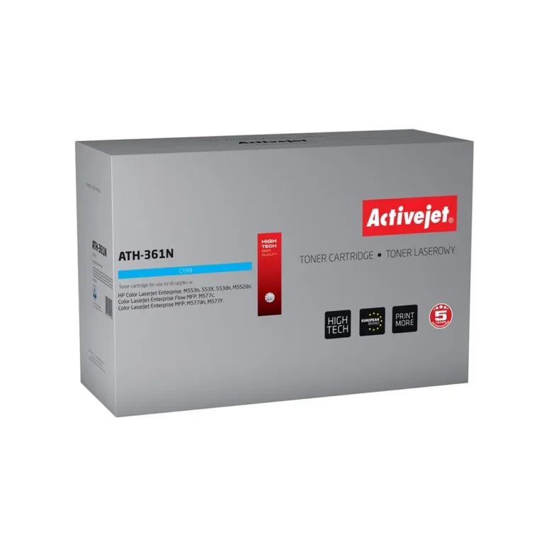 Activejet ATH-361N tsüaan toonerkassett HP 508A CF361A jaoks, 5000 lehekülge, ühilduv HP LaserJet M553/M552 printeritega