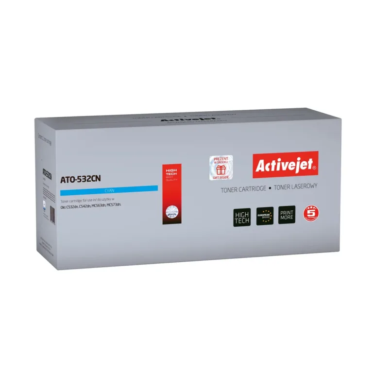 Activejet ATO-532CN Supreme tsüaan toonerkassett OKI C532dn/C542dn/MC573dn/MC563dn printerile, 1500 lehekülge, kiibiga