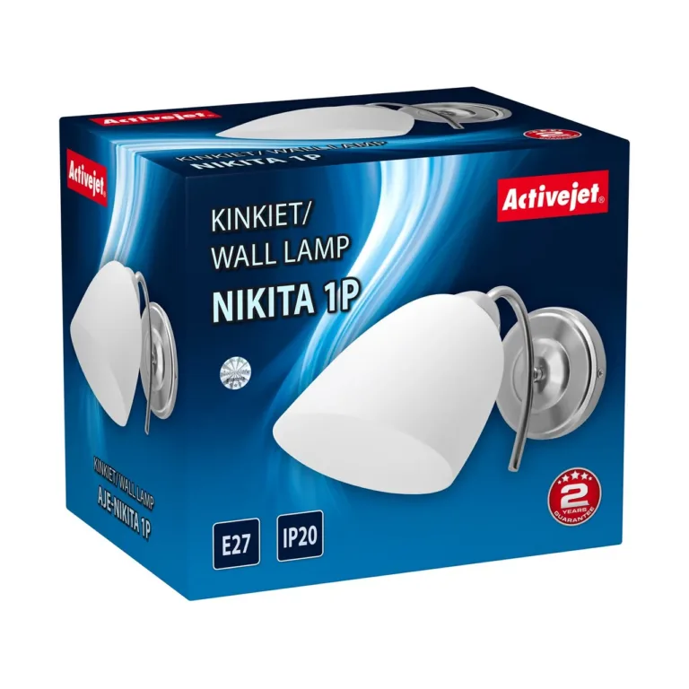 Activejet NIKITA 1P 300x150x120 mm niklivärvi E27 seinavalgusti elutuppa ja magamistuppa