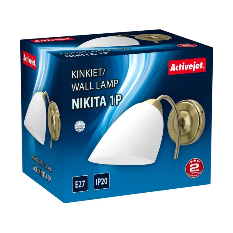 Activejet NIKITA 1P Patina E27 60W ümar klaasist ja metallist seinavalgusti elutuppa ja magamistuppa, IP20, pirn ei kuulu komplekti