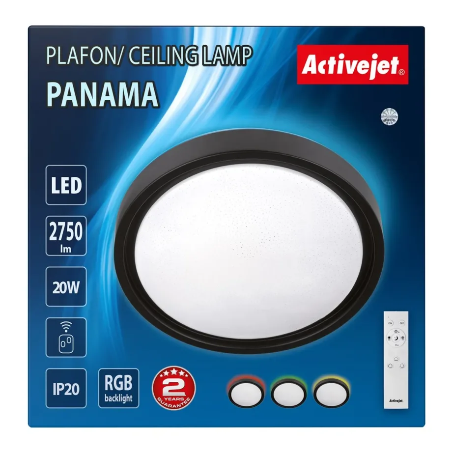 Activejet PANAMA AJE-PANAMA 36 cm 20W must/valge LED RGB laevalgusti, hämardatav ja kaugjuhitav siseruumidesse – 7