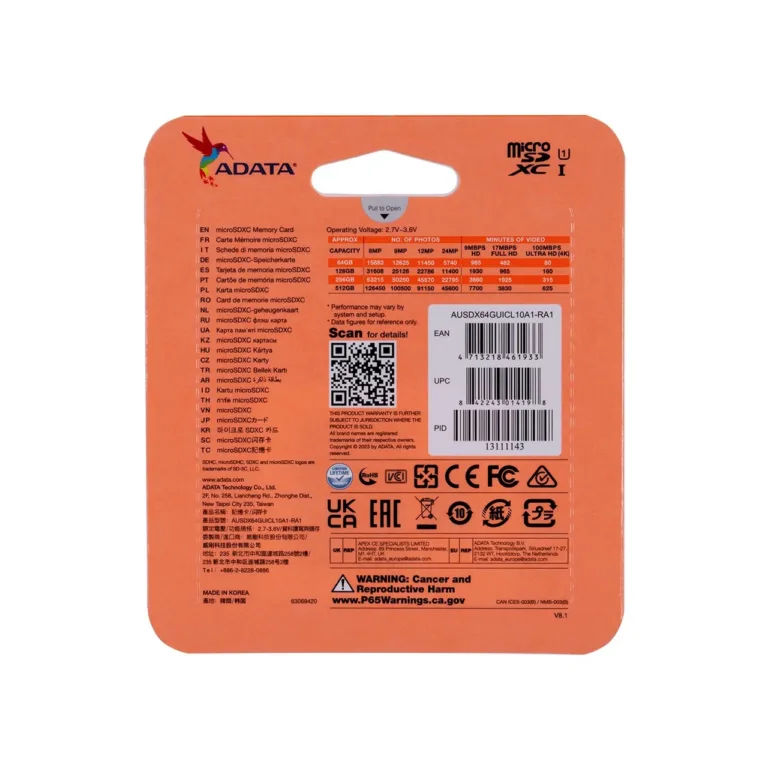 ADATA AUSDX64GUICL10A1-RA1 64GB microSDHC UHS-I Class 10 mälukaart, kuni 85 MB/s, SD-adapteriga, must/sinine