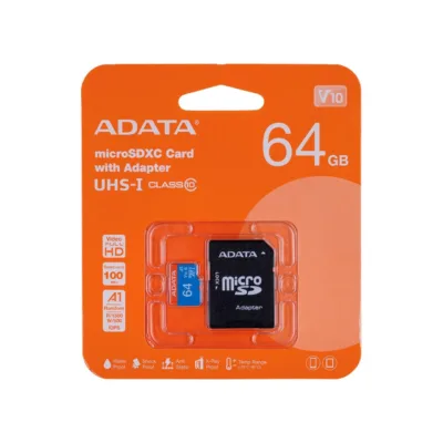 ADATA AUSDX64GUICL10A1-RA1 64GB microSDHC UHS-I Class 10 mälukaart, kuni 85 MB/s, SD-adapteriga, must/sinine