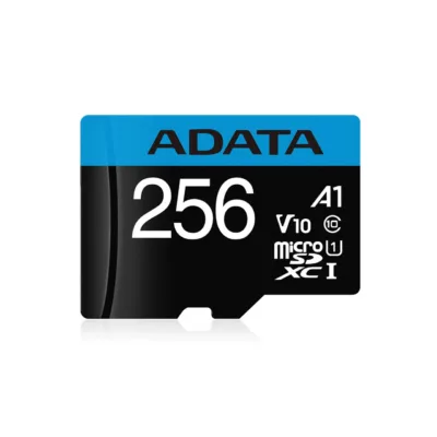ADATA Premier AUSDX256GUICL10A1-RA1 256GB MicroSDXC UHS-I Class 10 V10 mälukaart, 100 MB/s lugemiskiirus, SD-adapter, must, veekindel