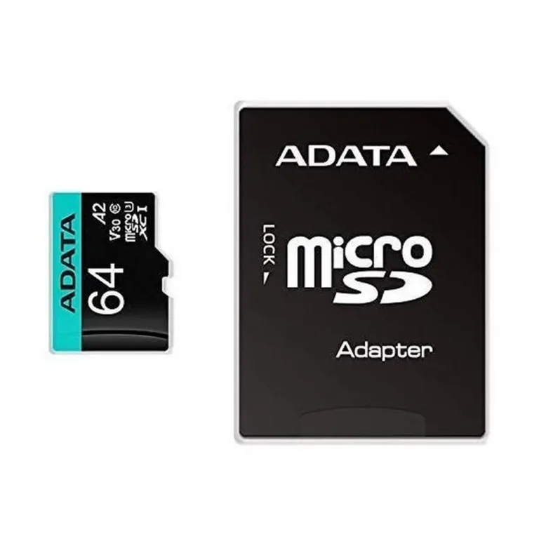 ADATA Premier Pro AUSDX64GUI3V30SA2-RA1 64GB MicroSDXC UHS-I U3 V30 Class 10 mälukaart + SD-adapter, 100MB/s lugemiskiirus, sinine/must