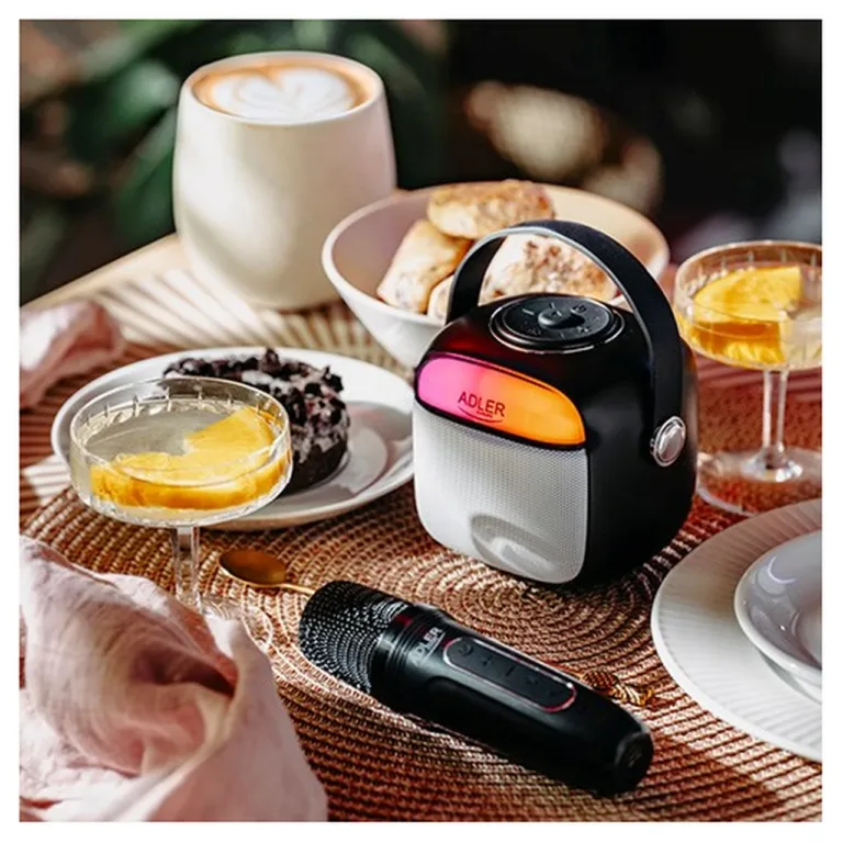Adler AD 1199b 1500mAh juhtmevaba LED-iga karaoke kõlar mikrofoniga, Bluetooth/USB/SD/AUX, hall