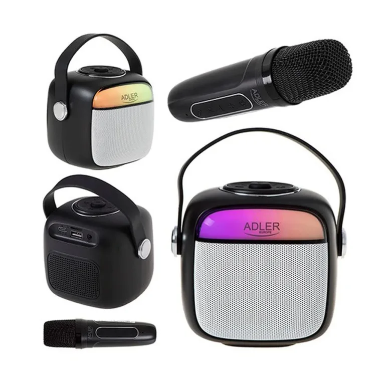 Adler AD 1199b 1500mAh juhtmevaba LED-iga karaoke kõlar mikrofoniga, Bluetooth/USB/SD/AUX, hall