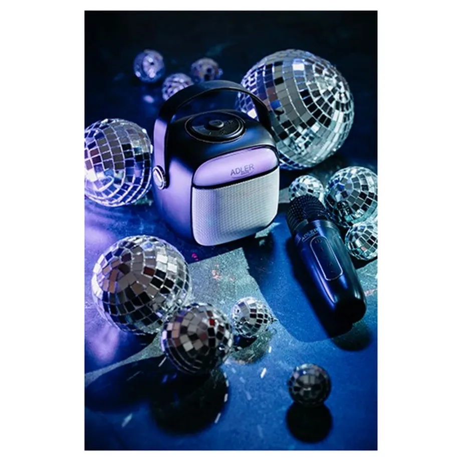 Adler AD 1199b 1500mAh juhtmevaba LED-iga karaoke kõlar mikrofoniga, Bluetooth/USB/SD/AUX, hall – 5