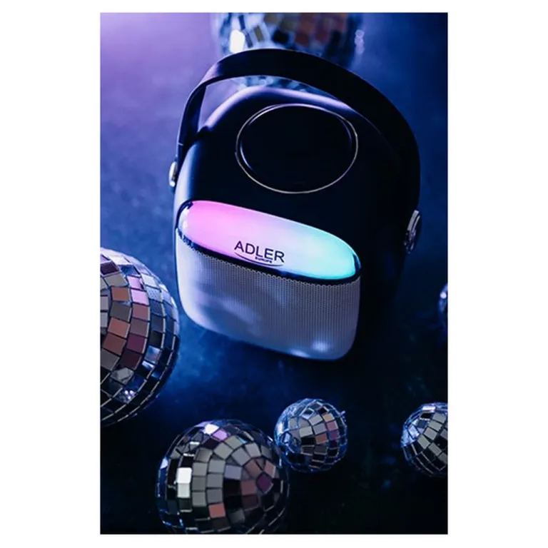 Adler AD 1199b 1500mAh juhtmevaba LED-iga karaoke kõlar mikrofoniga, Bluetooth/USB/SD/AUX, hall
