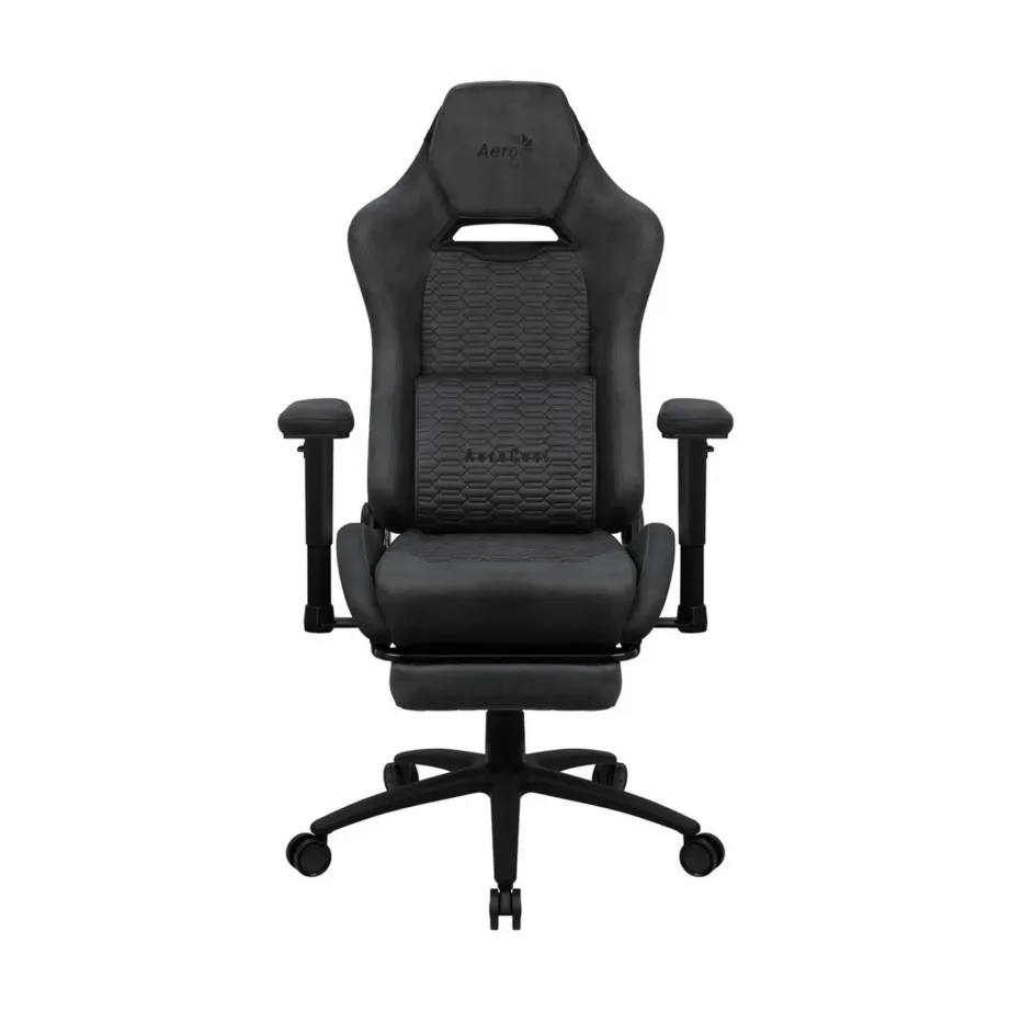 Aerocool AEROROYAL-SLATE-GREY hall 133 cm pöörlev ergonoomiline mänguritool, jalgade toega, AeroSuede, terasraam, 2D käetoed, 150 kg kandevõime – 2