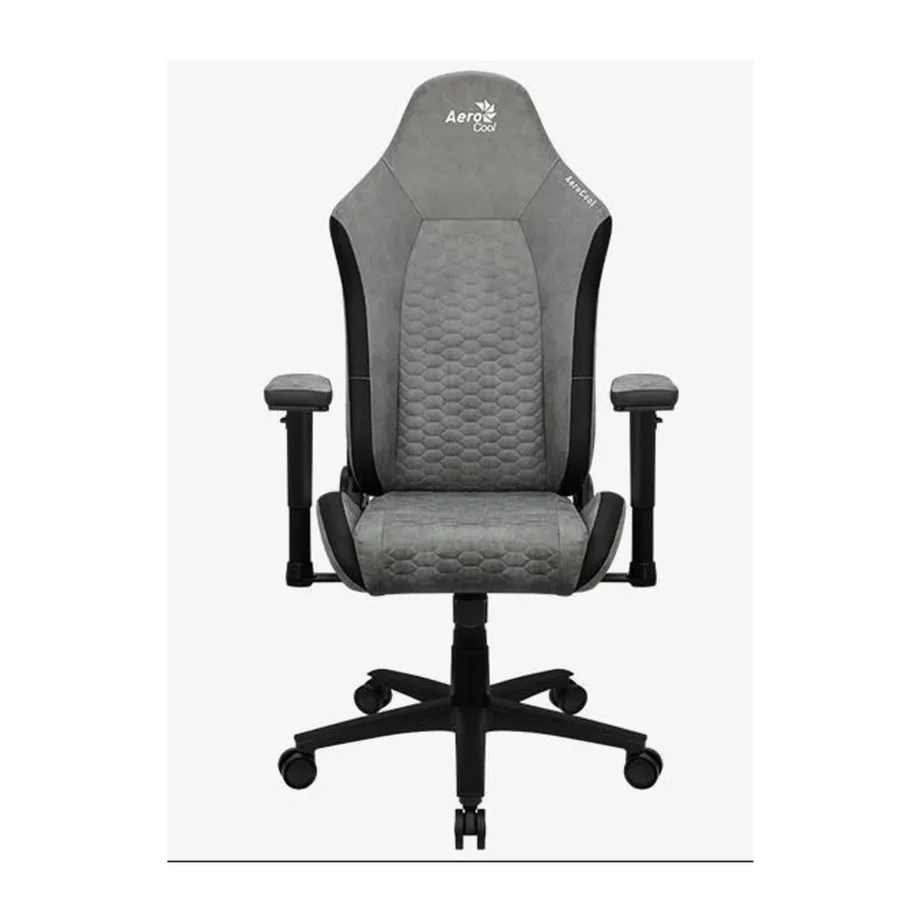 Aerocool Crown AEROCROWN-STONE-GREY 52×52 cm hall kunstnahast universaalne mänguritool, 2D reguleeritavate polsterdatud käetugede ja AeroSuede kattega, terasraam, maksimaalne kandevõime 150 kg