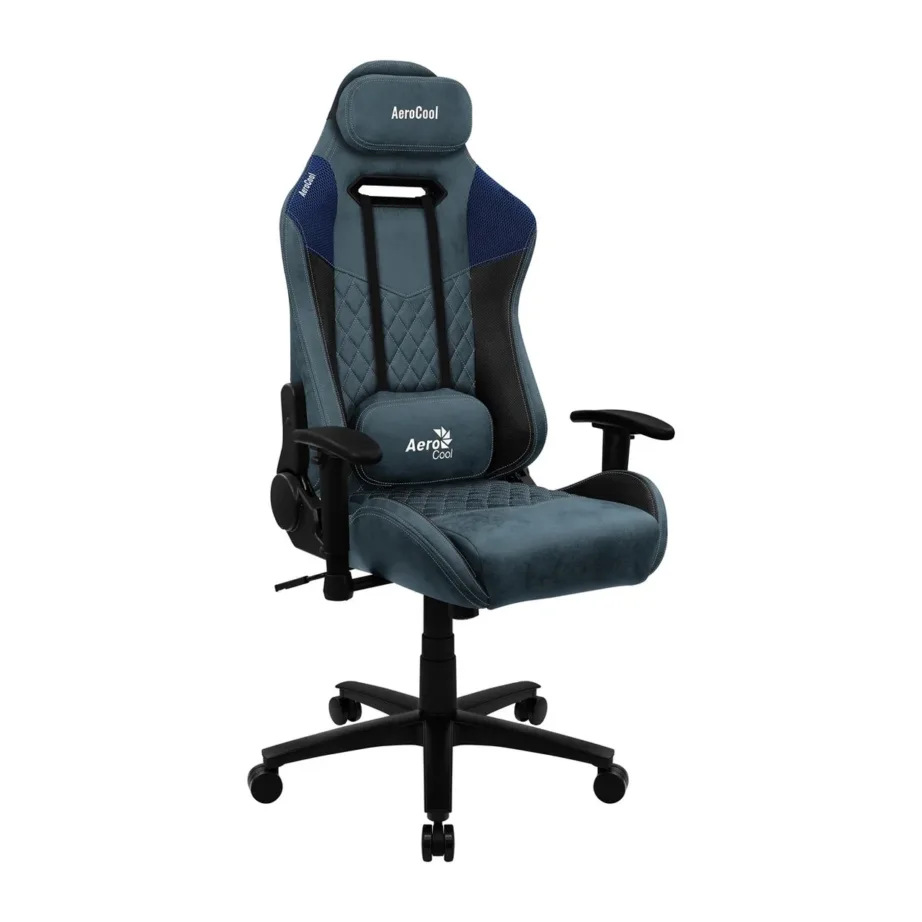 Aerocool DUKE AEROAC-280DUKE-BK/BL 125–150 kg must-sinine reguleeritav mänguritool faux nahaga, terasraam, 2D käetoed, 83 cm seljatugi – 2