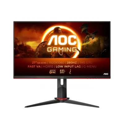 AOC 27G2ZN3/BK 27" 280Hz Fast VA Full HD mängurimonitor, 1920x1080, HDR10, must/punane, ergonoomiline, HDMI/DP