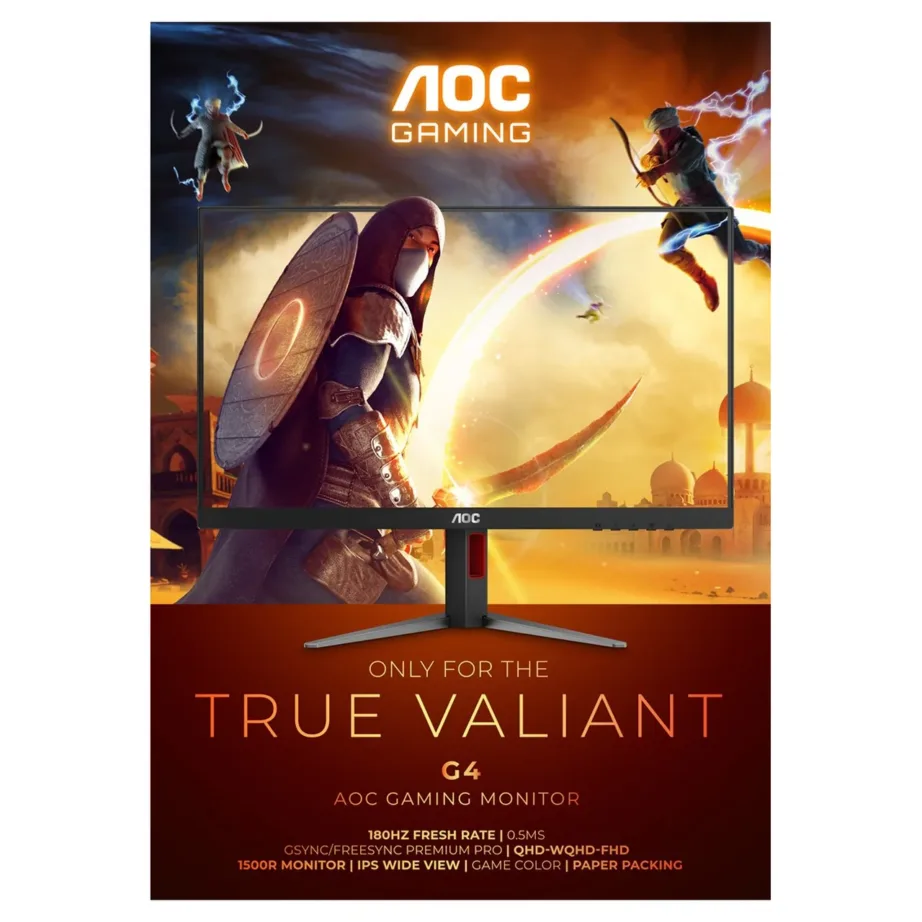 AOC CQ32G4VE 32″ kumer Quad HD 2560×1440 180Hz VA mängurimonitor, HDR10, 0,5 ms, must/hall – 16