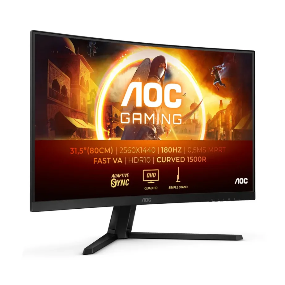 AOC CQ32G4VE 32″ kumer Quad HD 2560×1440 180Hz VA mängurimonitor, HDR10, 0,5 ms, must/hall – 2
