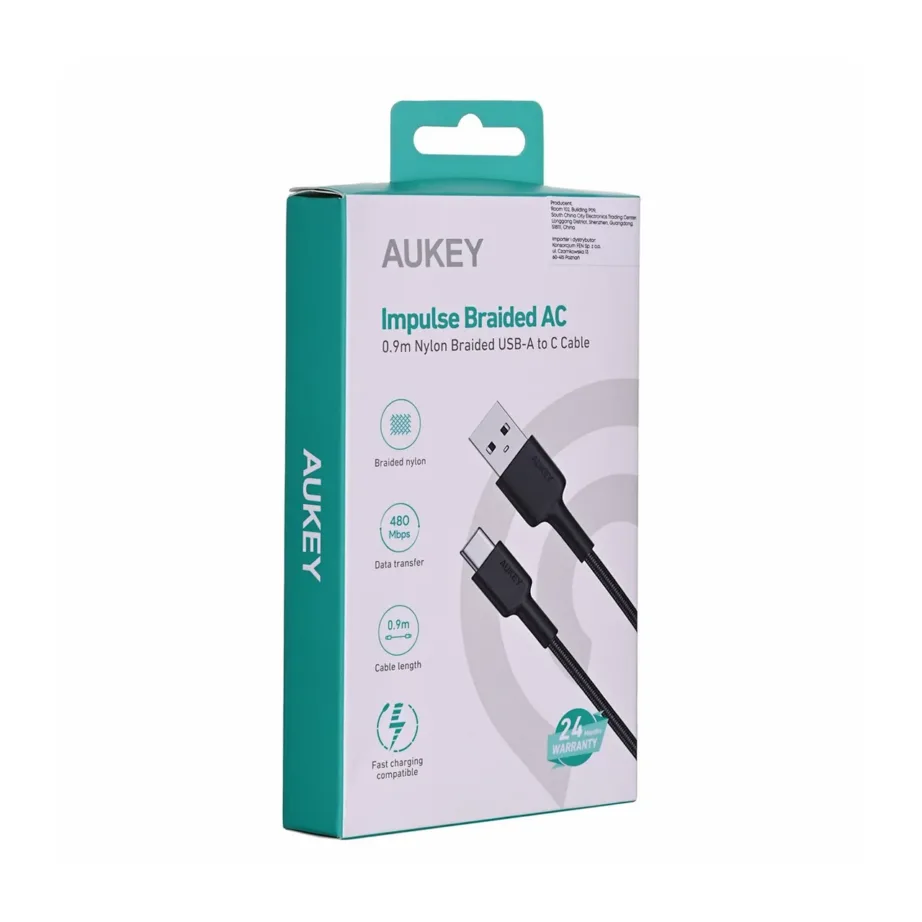 AUKEY CB-CD30 0,9 m must nailonpunutisest USB-A–USB-C kaabel kiirlaadimise ja USB PD 3.0 toega – 13