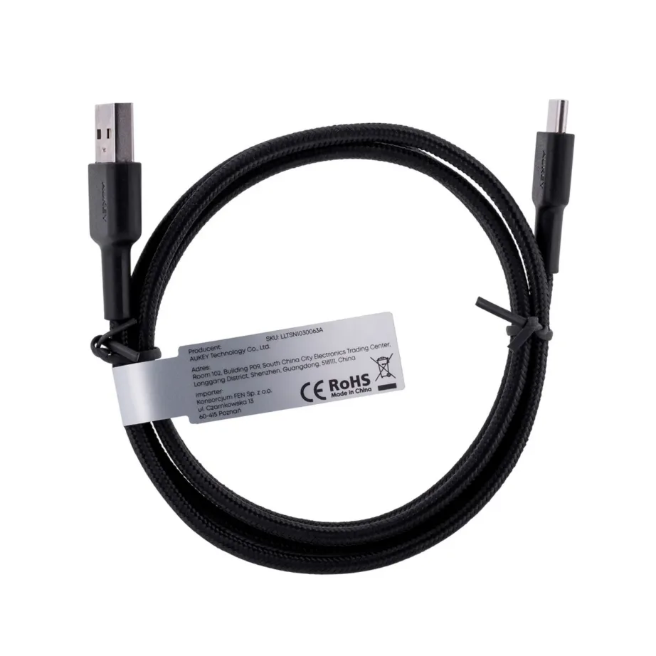 AUKEY CB-CD30 0,9 m must nailonpunutisest USB-A–USB-C kaabel kiirlaadimise ja USB PD 3.0 toega – 3